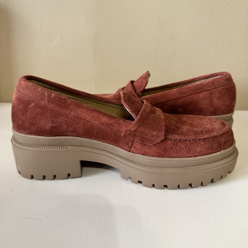 Women's Patina Suede Rust Brown Loafers Suede Slip-on‎ Shoes 6.5 Platform Boho - Picture 5 of 8